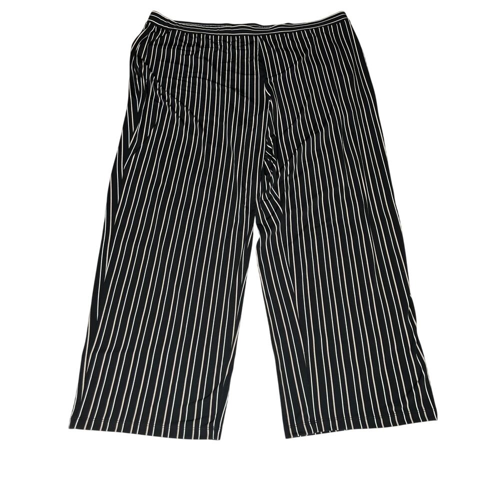 Susan Graver womens size 3X pants black/white stripe wide leg high rise pull-on